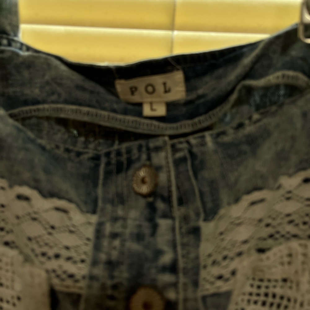 POL Denim maxi dress with White Lace Accents Lg runs big PRICED to sell! - Picture 5 of 6